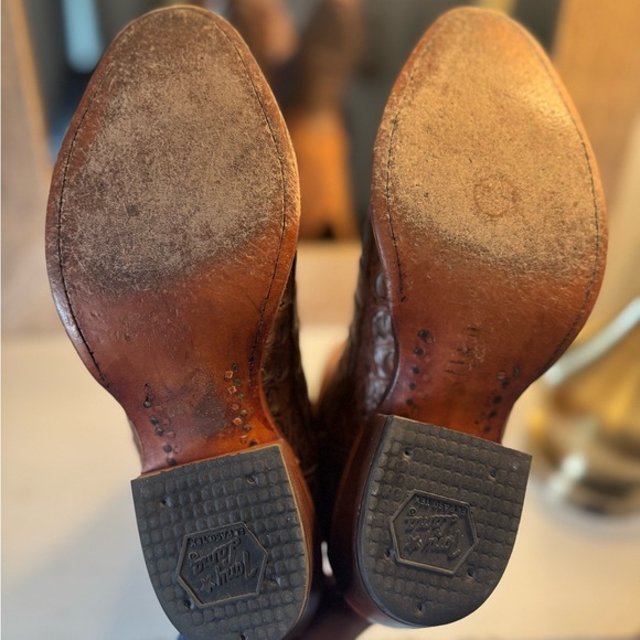 Tony Lama Two-Tone Leather Cowboy Boots- Cognac Caiman - Picture 7 of 7